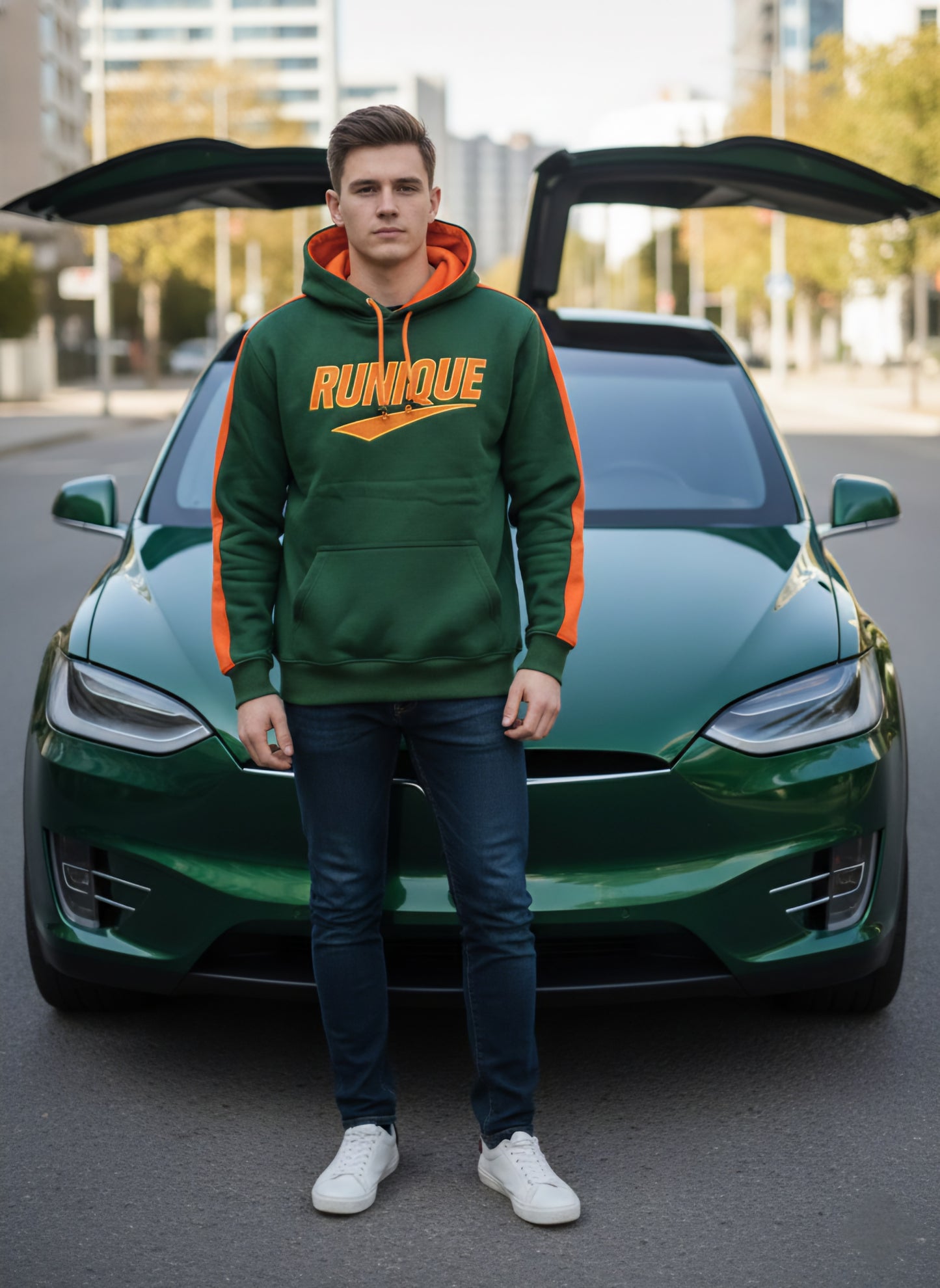 RUNIQUE WinterGreen Signature Hoodie – Orange Edition (450 GSM Premium Cotton)