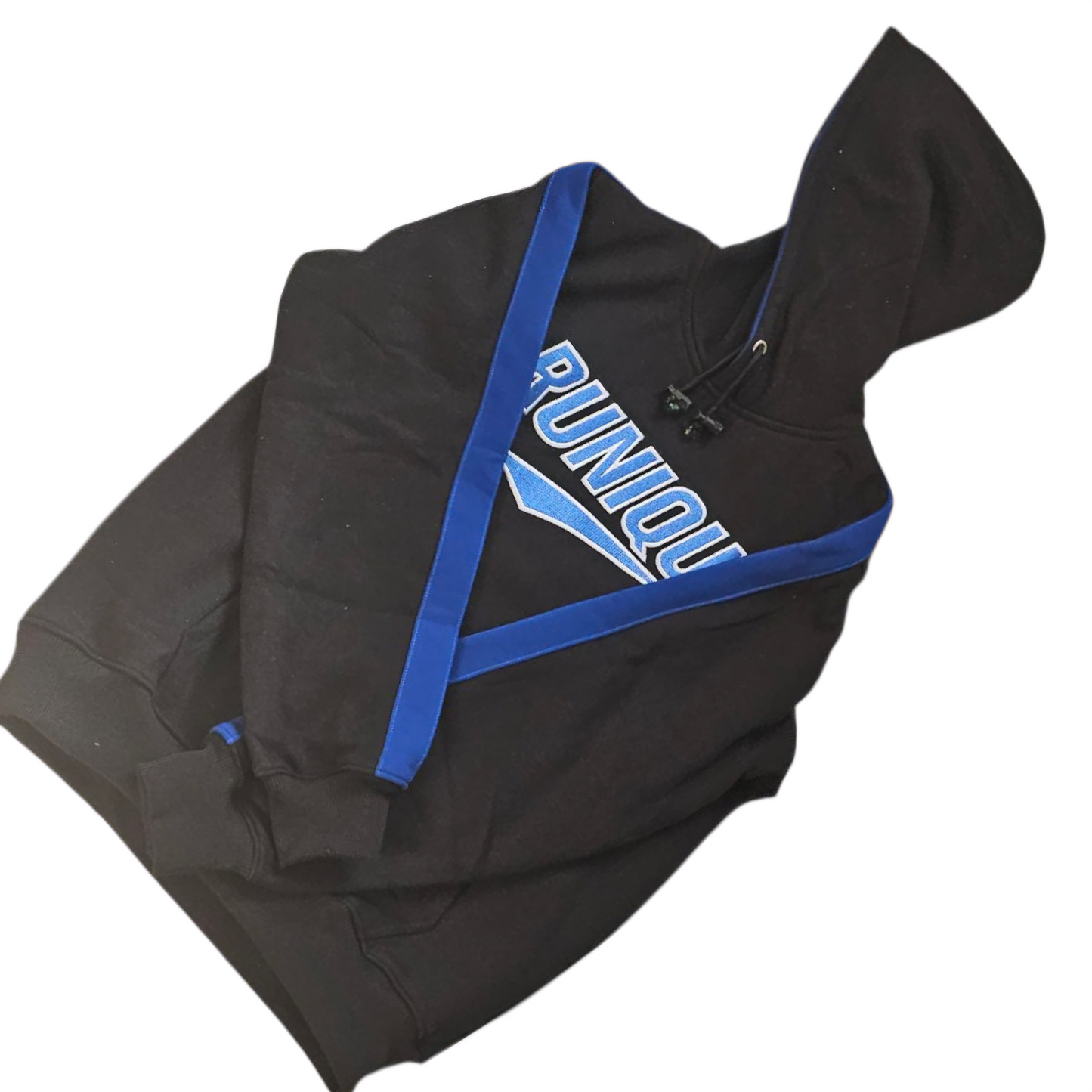 RUNIQUE Signature Hoodie – Black & Royal Blue Edition (450 GSM Premium Cotton)