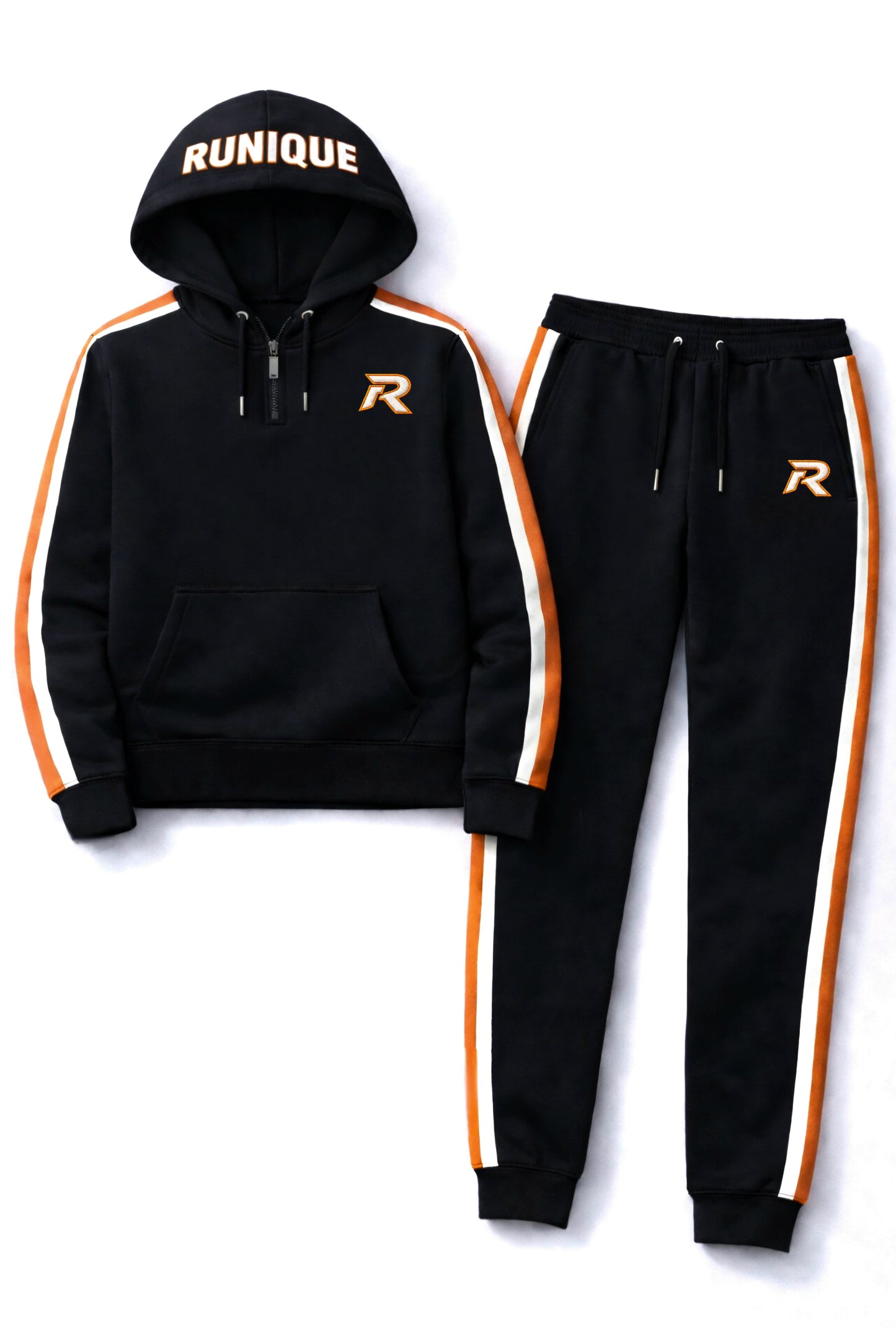 RUNIQUE Heritage Tracksuit – Black & Orange Signature Edition
