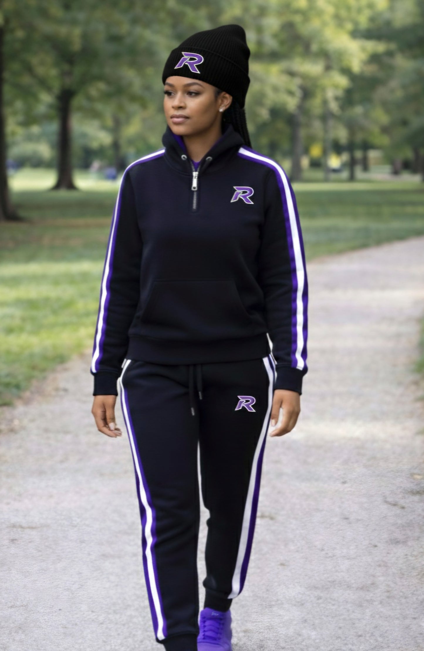 RUNIQUE Signature Tracksuit – Black & Royal Purple Edition