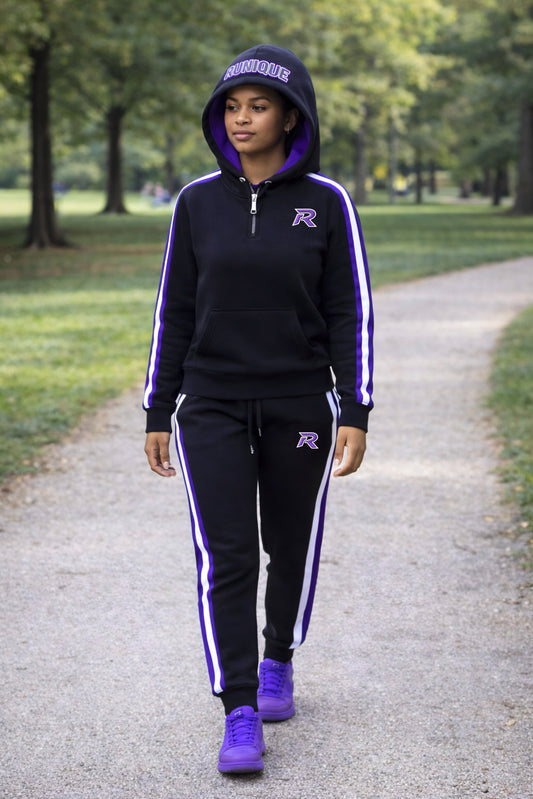 RUNIQUE Signature Tracksuit – Black & Royal Purple Edition