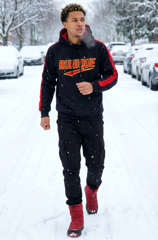 RUNIQUE Signature Hoodie – Navy Blue & Red Edition (450 GSM Premium Cotton)
