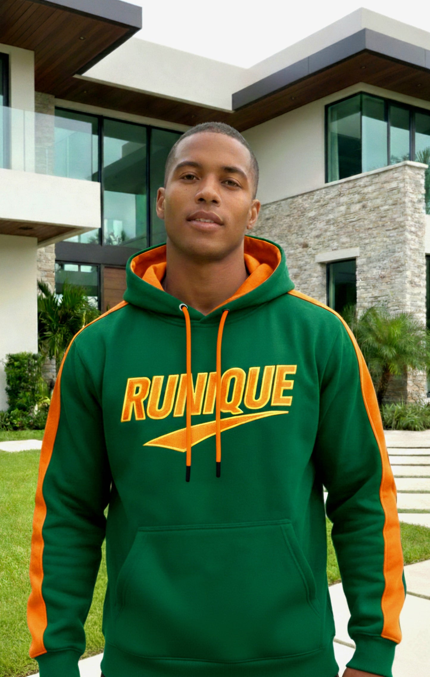 RUNIQUE WinterGreen Signature Hoodie – Orange Edition (450 GSM Premium Cotton)