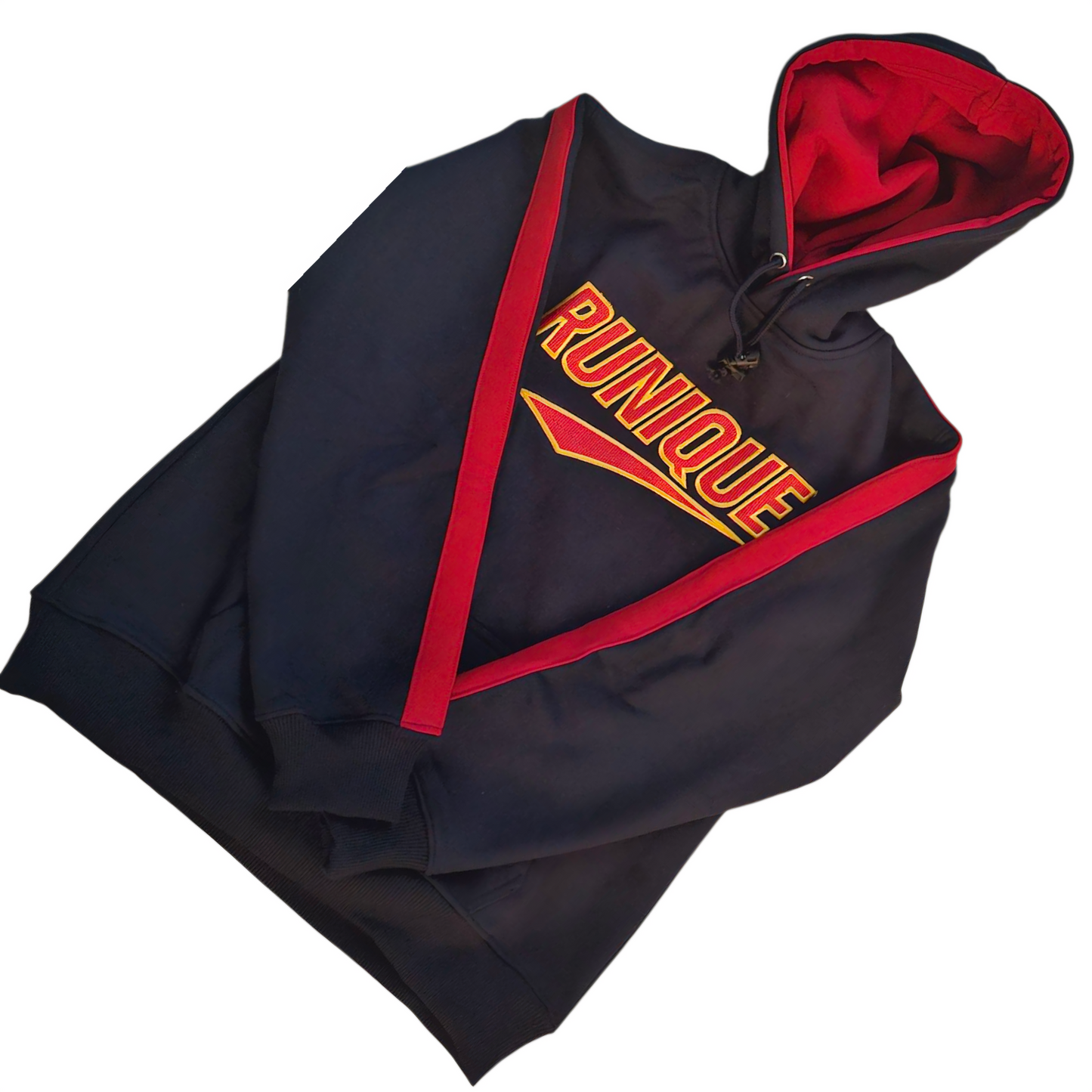 RUNIQUE Signature Hoodie – Navy Blue & Red Edition (450 GSM Premium Cotton)