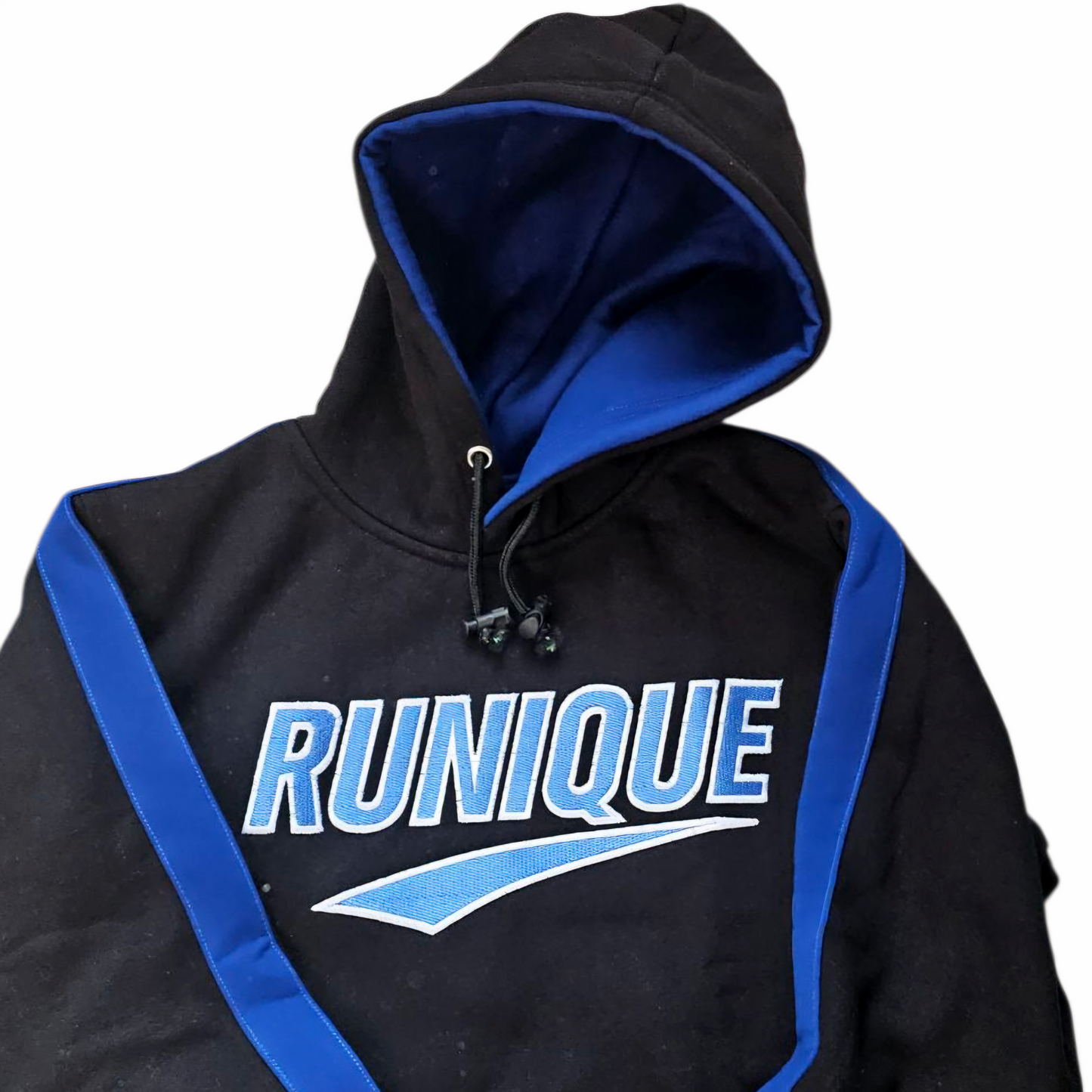 RUNIQUE Signature Hoodie – Black & Royal Blue Edition (450 GSM Premium Cotton)