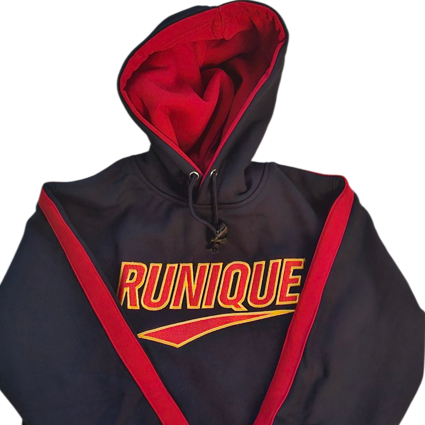RUNIQUE Signature Hoodie – Navy Blue & Red Edition (450 GSM Premium Cotton)