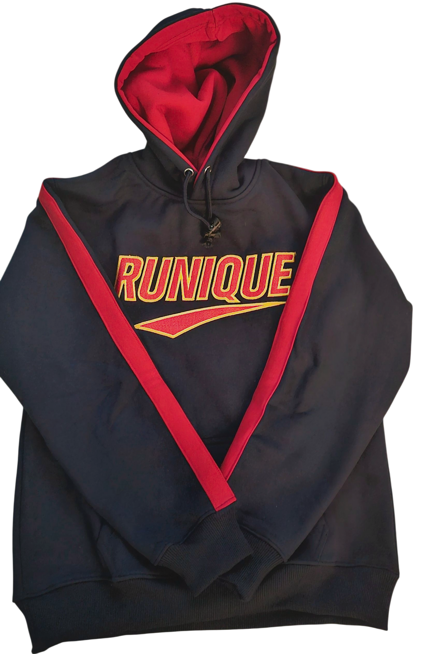 RUNIQUE Signature Hoodie – Navy Blue & Red Edition (450 GSM Premium Cotton)