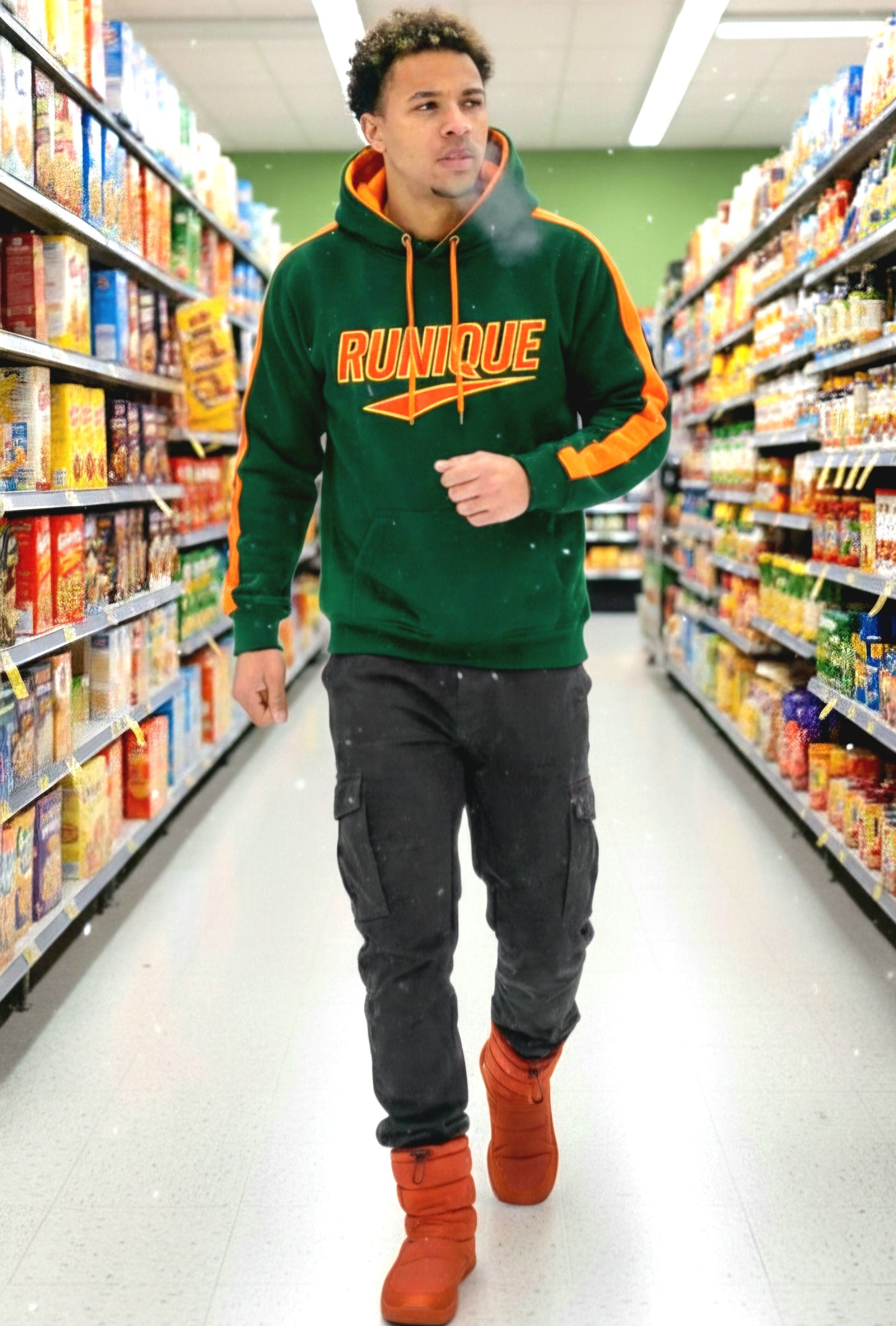 RUNIQUE WinterGreen Signature Hoodie – Orange Edition (450 GSM Premium Cotton)